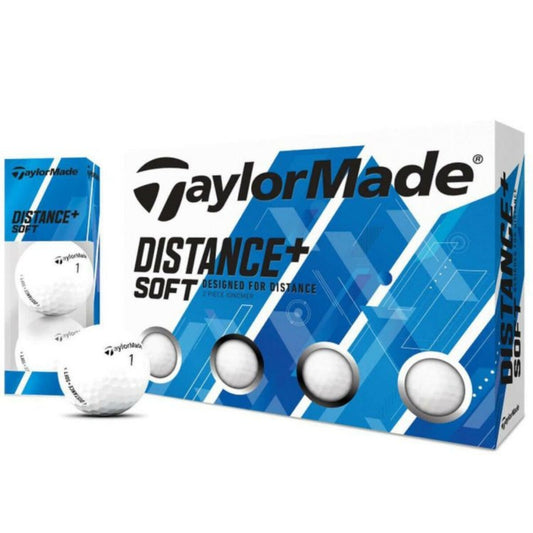 TaylorMade DISTANCE+ SOFT Distance Plus Soft Golf Balls, 1 dozen (12 balls) White