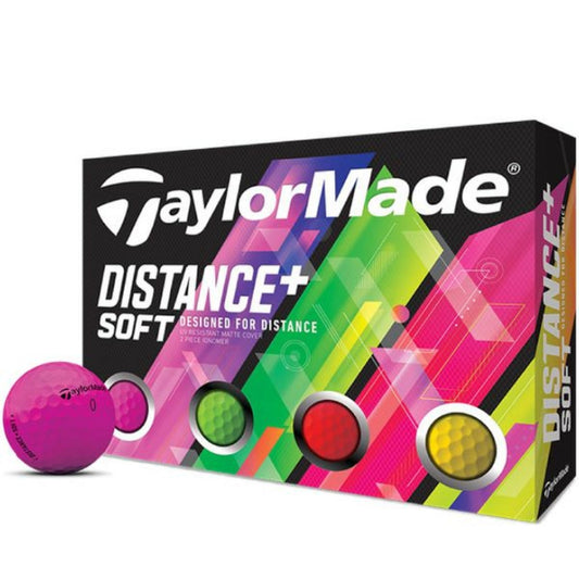 TaylorMade DISTANCE+ SOFT Neon Color Golf Balls 1 Dozen (12 Balls) 2019