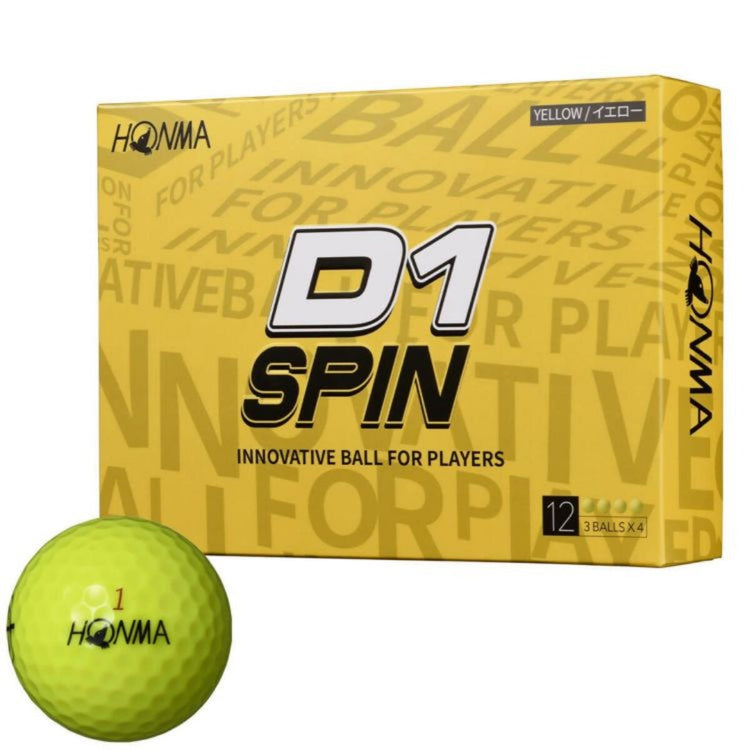 Honma Golf D1 SPIN 2023 Model Golf Balls, 1 Dozen (12 Balls) Yellow